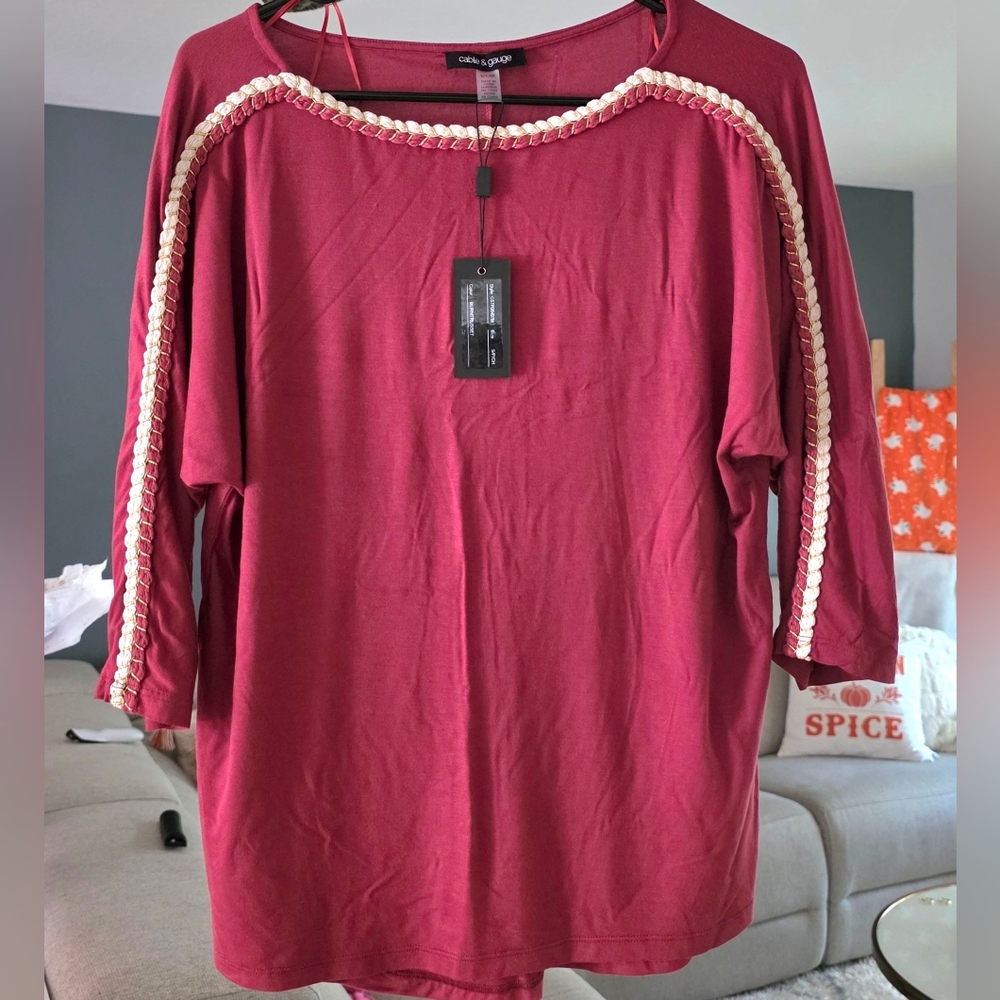 cable & gauge women's blouses 3/4 Sleeve style CSTP08497M COLOR BURNTRUSSET Sz S